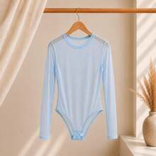 Basic Tulle Bodysuit With Long Sleeves - Fall/Winter 2025 Fashion - Baby Blue - View 2