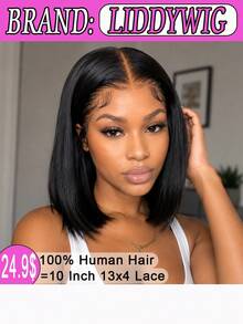 100% Human Hair Bob Wigs 13x4 HD Lace Front Wigs Straight Brazilian Natural Color Human Hair Lace Frontal Wigs For Women Breathable ,Adjustable Band ,Large Lace Area Wig Cap 200% Density Transparent Lace Frontal Wig For Party, Cosplay, Daily Use - 自然色彩 - 查看 2