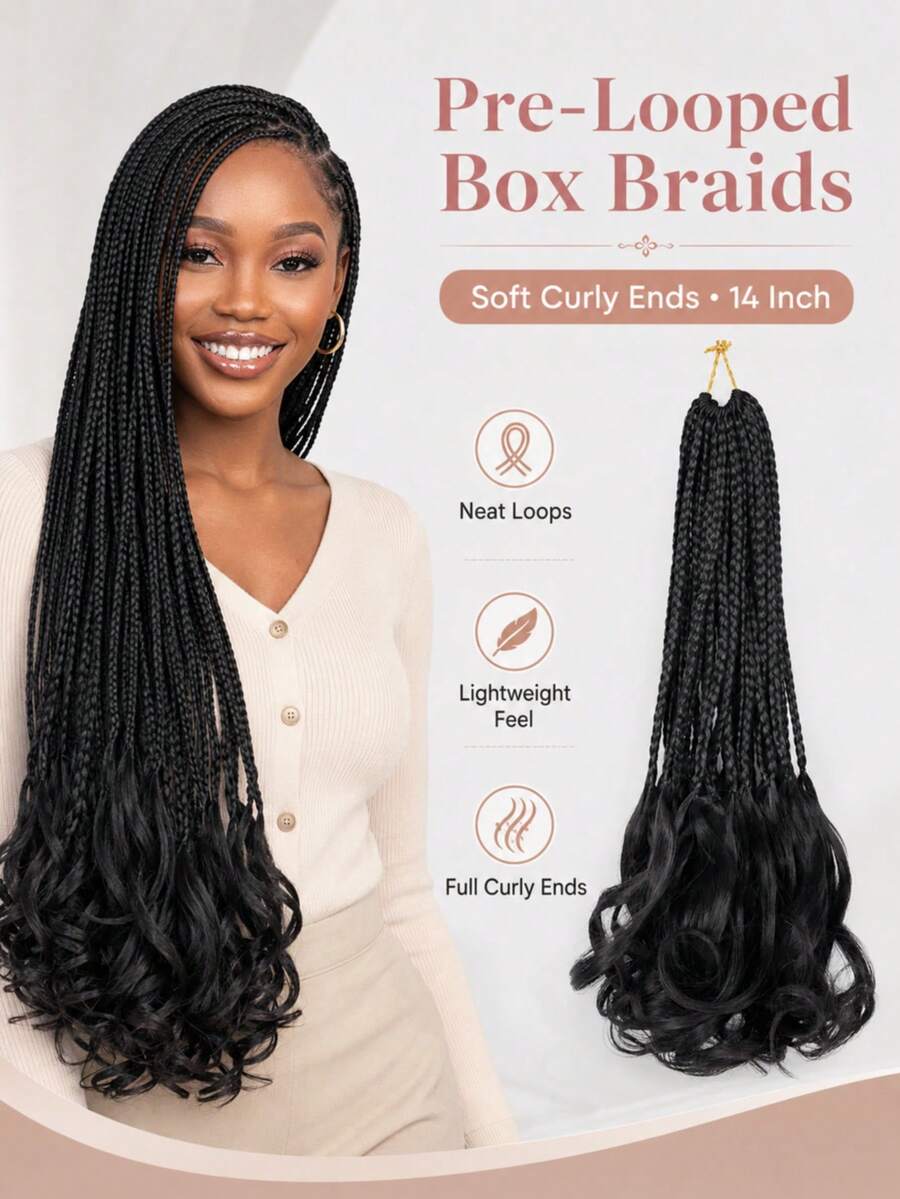 French Curl Crochet Braids, Pre-Looped French Curly Box Braids With Soft Curly Ends, Black Synthetic Braiding Hair Extensions For Women, Lightweight Easy-Install Boho Goddess Crochet Hair, Halloween - Multicolor - View 1