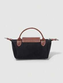 Dedoo Bolso de mano mini de nailon con bloques de color, estilo clásico de moda primavera/verano, bolso bandolera/de hombro minimalista y versátil con diseño de concha - Negro - Ver 4