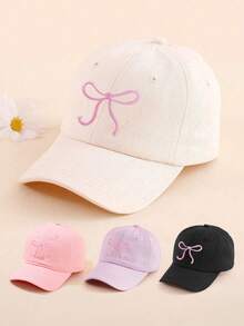 1pc Toddler Girls Embroidered Bow Baseball Cap, Adjustable Sun Protection Cute Casual Sports Hat, Suitable For Spring, Autumn, Summer Outdoor Daily Beach - Bow - View 1