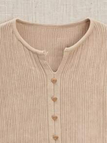 Cardigan Rajut Bergaris Kancing Depan Kerah Bulat Lengan Panjang Kasual Serbaguna untuk Dipakai di Musim Gugur - Khaki - View 8