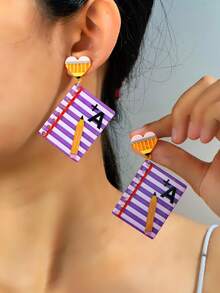 1 Pair Cross-Border Student Teacher's Day Acrylic Pencil A+ Stud Earrings Creative Printed Letter Heart Jewelry - Multicolor - View 1