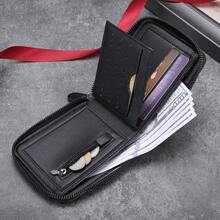 CarrKen 1pc New Men's Fashion Vintage Multi-Function Zipper Wallet, Youth Versatile Multi-Card Slot Card Holder - Multicolor - View 3