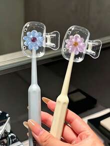 透明花朵旅行牙刷頭保護蓋，樹脂配件，透明旅行牙刷收納盒，牙刷頭保護夾，牙刷防塵保護蓋，便攜設計易攜帶，雙孔設計方便排水與通風，防塵蓋，適合情侶、朋友、家人、老師、旅行愛好者作為禮物，居家、宿舍、度假必備，適用於生日、開學、出差、返校等場合，清潔並呵護您的口腔健康，家庭禮品 - 彩色 - 查看 3