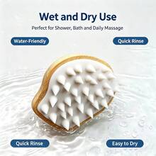 Bamboo Silicone Hair Washing Brush, Home Hair Cleaning Tool, Gentle Scalp Massage Comb For Wet And Dry Use - Apricot - View 11