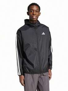 Jaket adidas Essential 3-Stripes Ripstop Windbreaker Series Sport Striped Hooded Zip-Up Waterproof Windproof Long-Sleeve Jacket for Men - Hitam - View 2