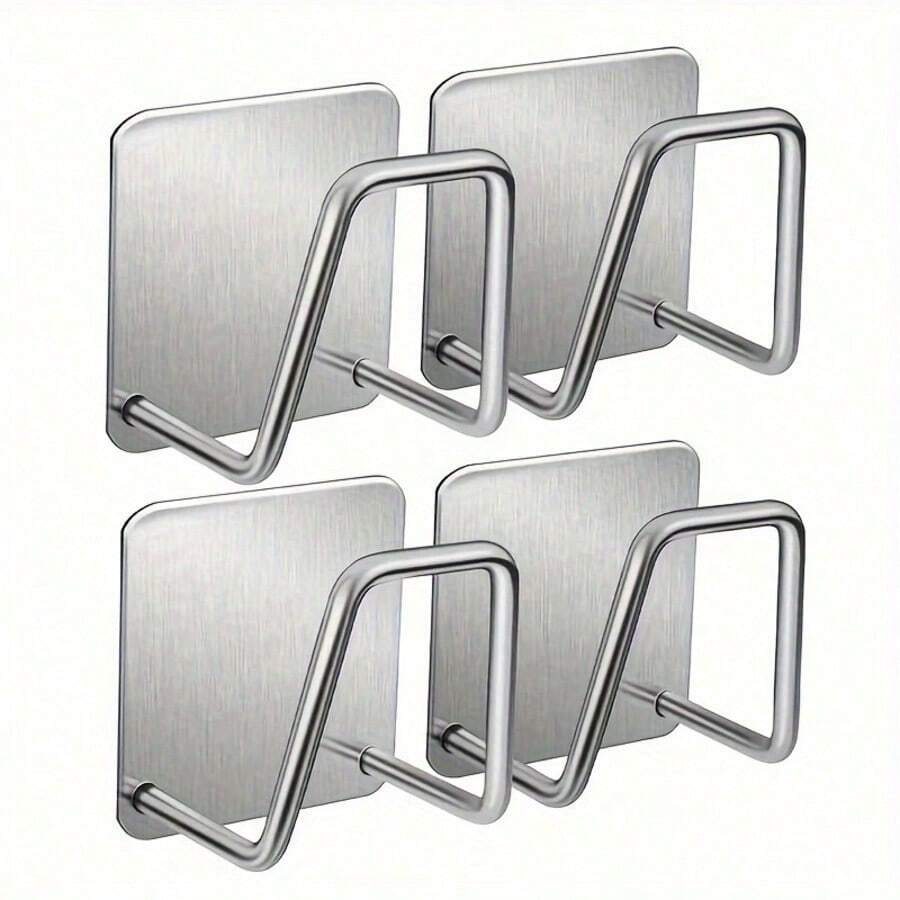 1/4pcs Fashionable Stainless Steel Sponge Holder, No Drilling Easy Adhesive, Kitchen Bathroom Sponge Storage Rack, Durable And Rust-Proof