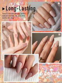 6 Peças Conjunto de Esmalte de Unha em Gel Cor Sólida Transparente Nude Pêssego Rosa Clássico, Esmalte de Unha em Gel UV/LED Soak-Off Tom de Pele Natural Blush, Conjunto de Manicure de Alto Brilho e Longa Duração, Perfeito para Casamento, Noiva, Escritório Diário e Design de Unhas Minimalista Sem Maquiagem - Multicolorido - Visão 5