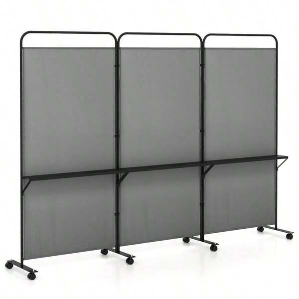 [Free Shipping] 3-Panel 188cm Rolling Privacy Screen Folding Room Divider-Grey-XY531313