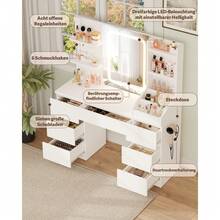 Devoko Vanity Table With LED Mirror & Power Outlet, Dressing Table With 7 Drawers, Hair Dryer Holder & Jewelry Hooks, White/Black/Pink - 查看 5