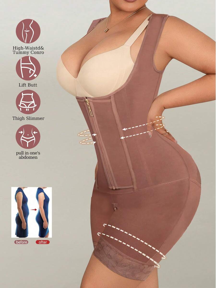 High-Waist Plus Size Shaping Romper Shorts With Waist Cinching, Tummy Control, And Butt Lifting