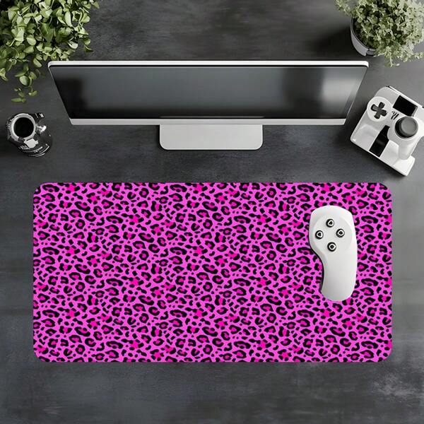 1pc Glitter Black Leopard Print Gaming Extra Large Mouse Pad, Y2K Style Large Desk Mat - Eye-Catching Atmosphere High Saturation Magenta Pink Background With Black Leopard Print Full Pattern Mouse Pad, Soft Cloth Material With Anti-Slip Rubber Bottom And Stitched Edges Keyboard Pad. Immersive Y2K Aesthetic Desk Mat, Suitable For Hardcore Competitive Gaming, Atmospheric Home Office And Focused Creative Scenarios, Perfectly Blending Passionate Bold Aura With Vibrant Sweet Cool Style.