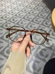 1對女款棕色鉚釘幾何輕量眼鏡，Y2K風格配件，透明鏡片，適合日常通勤與返校季 - 無色 - 查看 2