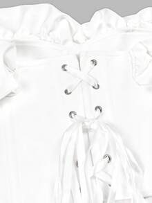 Apperloth A Elegant White Strapless Corset Top, Cold Shoulder Ruffle Trim, Lace-Up Back Design, Boning Structure, Summer Style - White - View 10