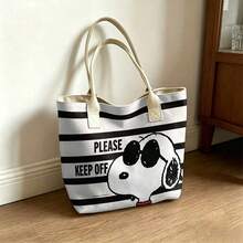 1pc Snoopy Canvas Tote Bag, Large Capacity Shoulder Bag, Suitable For Daily Commute, School, Picnic, Cute Cartoon Gift For Women And Girls - Multicolor - View 3