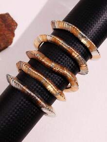 5pcs/Set European And American Style Gold & Silver Elastic Rope Bracelets, Minimalist INS Fashion Bracelet Set, Suitable For Women's Daily Wear - Multicolor - View 6