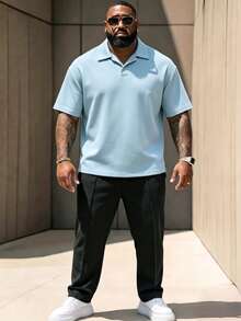 Men's Plus Size 2-Piece Set, Summer Short Sleeve Top And Pants, Men's Plus Size Solid Color T-Shirt Set - Multicolor - View 5