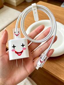 20W/18W通用透明小丑充電頭保護套，USB充電孔保護蓋，1.4m數據線保護套，線材套管，防斷充電線，防彎折接頭，通用保護套 - 無色 - 查看 5