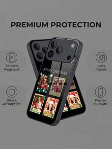 1pc Customized Phone Case With Photo, DIY 4-Piece Christmas Fashion Family/Couple/Pet Creative Phone Case, Compatible With Samsung S24 Ultra/S25 Ultra/S16 Plus & Apple Duo/18 Pro Max/17 Pro Max/16 Pro/15/14 Plus/13 Pro/12 Pro Max/11/Xs Max/8/7/6 Plus Phone Accessories, Personalized Gift, Best Gift For Boyfriend/Girlfriend - Black - View 5