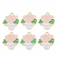 10Pcs Enamel Flower Charms Set Rose Cupcake Lavender Carnation Pendants Gold Plated Alloy DIY Jewelry Making Supplies For Bracelets Necklaces - Gold - View 4