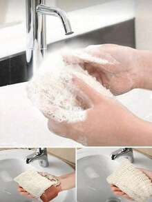 5pcs/10pcs Facial Foam Net - Natural Material, Soft, Breathable, Reusable, Portable Soap Bag, Cotton Soap Bag, Suitable For Bath, Home Beauty And Travel - Beige - View 6
