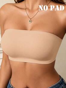 Women's Seamless Bandeau Bra, Wire-Free Elastic Skin-Friendly Soft Tube Top, Soft Breathable Underwear, Suitable For Bandeau Dresses, No Padding - Apricot - View 2