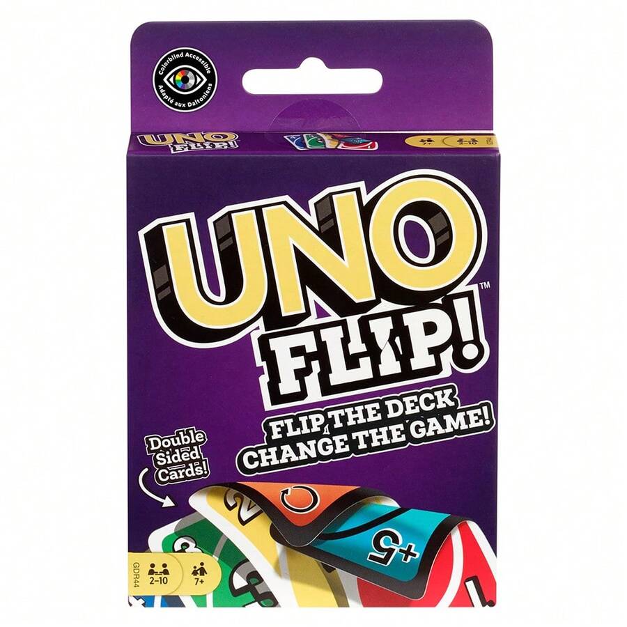 Mattel UNO FLIP! 卡牌遊戲,色盲友善牌組,適合兒童、成人與家庭之夜,2 至 10 人玩家 - GDR44 - 查看 1