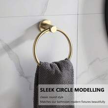 Bathroom Wall-Mounted Self-Adhesive Towel Rack, Hanging Towel Ring, Stainless Steel Hand Towel Ring, Towel Rack, Matte Black Cloth Rack, Heavy Duty Towel Rack, Towel Ring, Hand Towel Rack, Hook, Bathroom Storage, Silver, Gold, Waterproof - B - View 6
