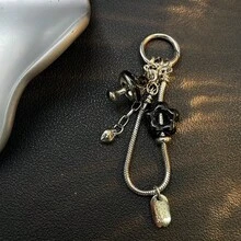 原創 Ins 風甜酷奢華女孩手機鏈條手機吊飾 CCD 相機鏈珠繩 心形隨機造型 - 黑色 - 查看 1
