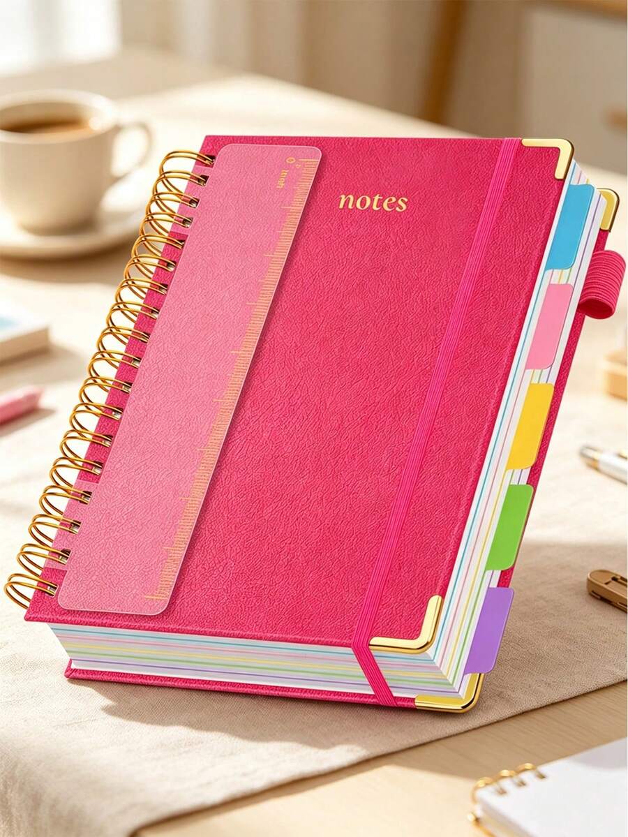 Spiral Notebook With Ruler - A5 Hardcover Double Spiral Bound Diary And Notebook, Easy To Flip, Detachable, College Ruled Thick Paper Double Line Spiral Notebook, Loose-Leaf Binder Notebook Diary Planner Sketchbook, For Creative Inspiration, Ideal Holiday Gift, Suitable For Work, School, Office And Home Use, 70 Pages Hardcover Notebook, 80GSM Thick Paper, Vintage Style, Horizontal Lines, Birthday Gift, Holiday Keepsake, Back To School Gift, Graduation Gift - Multicolor - View 1