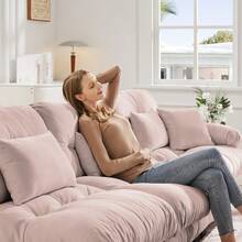 Rosa Chenille Ecksofa für Wohnzimmer, 2er Sofas mit Lendenkissen - Rosa 2-Sitzer - Übersicht 6