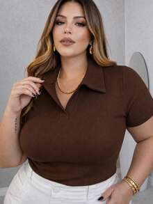 Plus Size Blouses - 巧克力棕 - 查看 1