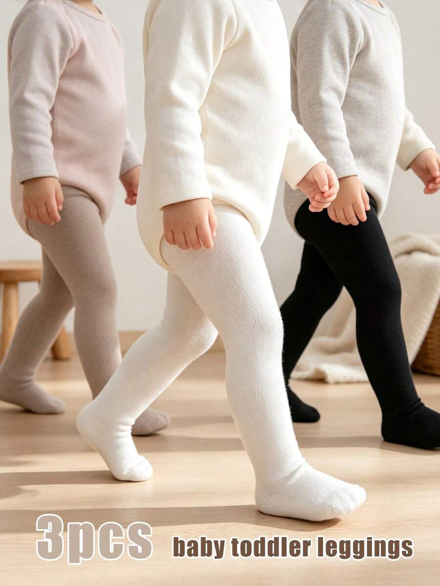 3雙女嬰極簡百搭純色素面褲襪，適合0-8歲日常穿著