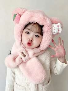 Autumn/Winter Kids Unisex One-Piece Bear Shaped Plush Hat With Scarf - Multicolor - View 3