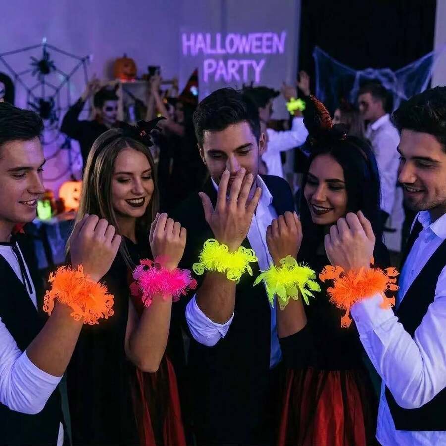 6pcs/Set Holiday Party Fluorescent Wristbands, Halloween Night Glow Party Decoration Pumpkin Ghost Skull Wrist Flower - Multicolor - View 1