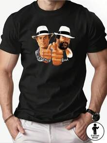 Herren  & Bud Movie T-Shirt |   Ikonischer Filmfiguren-Print mit ikonischen Posen & Text, atmungsaktives Kurzarm-T-Shirt, farbechtes Freizeit-Shirt für Fans, Partys, Geburtstage & Freizeitkleidung (Teren - Schwarz - Übersicht 7