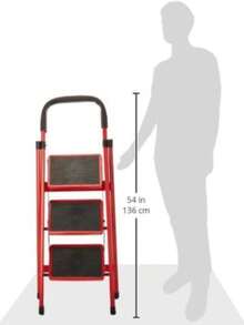 3-Step Folding Ladder, Aluminum, Indoor/Outdoor Step Ladder, Portable Multifunctional (Red, 3 STEPS) - C - 查看 7