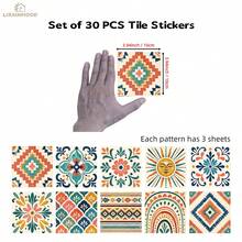 Lirainmood 30 Sheets 10x10cm Peel And Stick Backsplash Tiles, Bohemian Geometric PVC Tile Decals, Waterproof Textured Stickers Kitchen Bathroom Decor - 30pcs - View 6