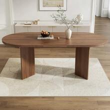 Mesa de comedor 200 * 90 cm, apta para 6–8 personas, mesa de comedor con esquinas redondeadas, sobre de mesa engrosado, mesa de comedor de estilo sencillo, nogal - Marrón - Ver 6