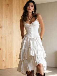 Women Midi Dresses - White - View 1