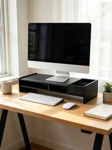 Estantería de almacenamiento para computadora con estantes, estantería de almacenamiento elevada, soporte para monitor, organizador de escritorio; adecuado para dormitorio, escuela y oficina - Talla única - Ver 5