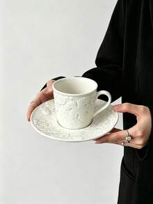 1 Set Pastoral Grape Vine Ceramic Cup And Saucer, Afternoon Tea Coffee Cup And Saucer, Breakfast Milk Cup - Multicolor - View 2