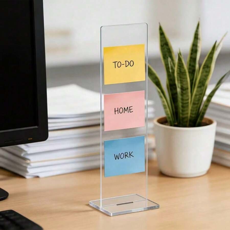 1pc Detachable High-Definition Transparent Acrylic Vertical Memo Board, Desktop Sticky Note & To-Do List Storage Stand, Minimalist Office Desk Schedule Organizer Accessory, Home Office Universal Desktop Task Planning Organizer Decorative Display - A - View 1
