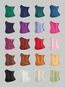 Multi-Color Optional Jacquard Corset, Front Closure & Back Tie Design, Retro Palace Style, Suitable For Daily Wear, Party, Halloween - Multicolor - View 4