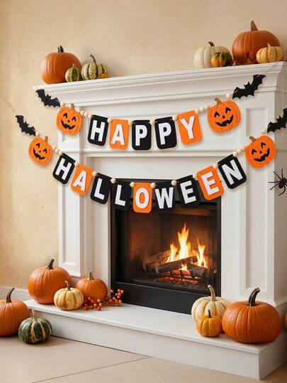 1 Set Nuevo Banner de Fieltro de Doble Capa DIY para Halloween, Decoración de Guirnalda "Feliz Halloween" para la Noche de Halloween, Requiere DIY, Guirnalda Colgante de Bloques de Color, Elementos de Calabaza + Murciélago, Letrero de Fieltro Reutilizable para Fiesta de Halloween, Decoración de Chimenea, Decoración Interior/Exterior, Decoración de Víspera de Halloween, Perfecto para Decoración de Fiesta de Halloween