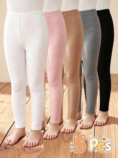 5pcs/Pack Girls Solid Color Modal Leggings, Slim Fit Ankle Length Pants, Soft And Comfortable For Autumn/Winter