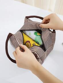 Vigour Summer Striped Colorful Songbird & Bible Verse Print Women's Handbag, Striped Lunch Bag, Unisex Leak-Proof Large Capacity Tote Bag, Portable Travel Picnic Camping Bag, Office School Work Meal Insulated Bag, Suitable For Daily Commute, Church Activities, Shopping And Spring Outings; Ideal Religious Themed Gift For Easter And Mother's Day - Multicolor - View 9