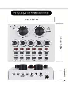 V8 Sound Card Mini Audio Interface Karaoke Recording Podcast Mixer Sound Card - Studio For Podcasting, Recording, Singing, Streaming And Gaming For PC Computer Phone Broadcasting Audio Interface Sound Card - White - View 6