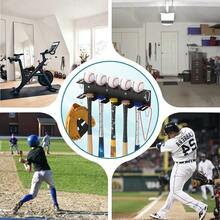 Wall Mount Baseball Bat Holder Heavy Duty Metal Bat Rack 5 Bats Baseballs, Dugout Fence Organizer, Sports Equipment Storage Hanger Home Garage Basement - Black - Multicolor - View 8